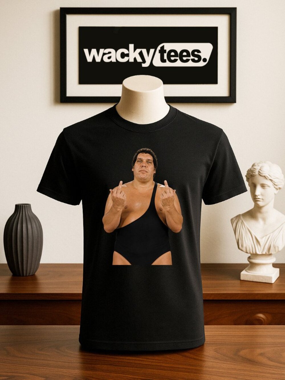 Andre The Giant Flipping The Bird Vintage Classic Wrestling Graphic Tee Shirt